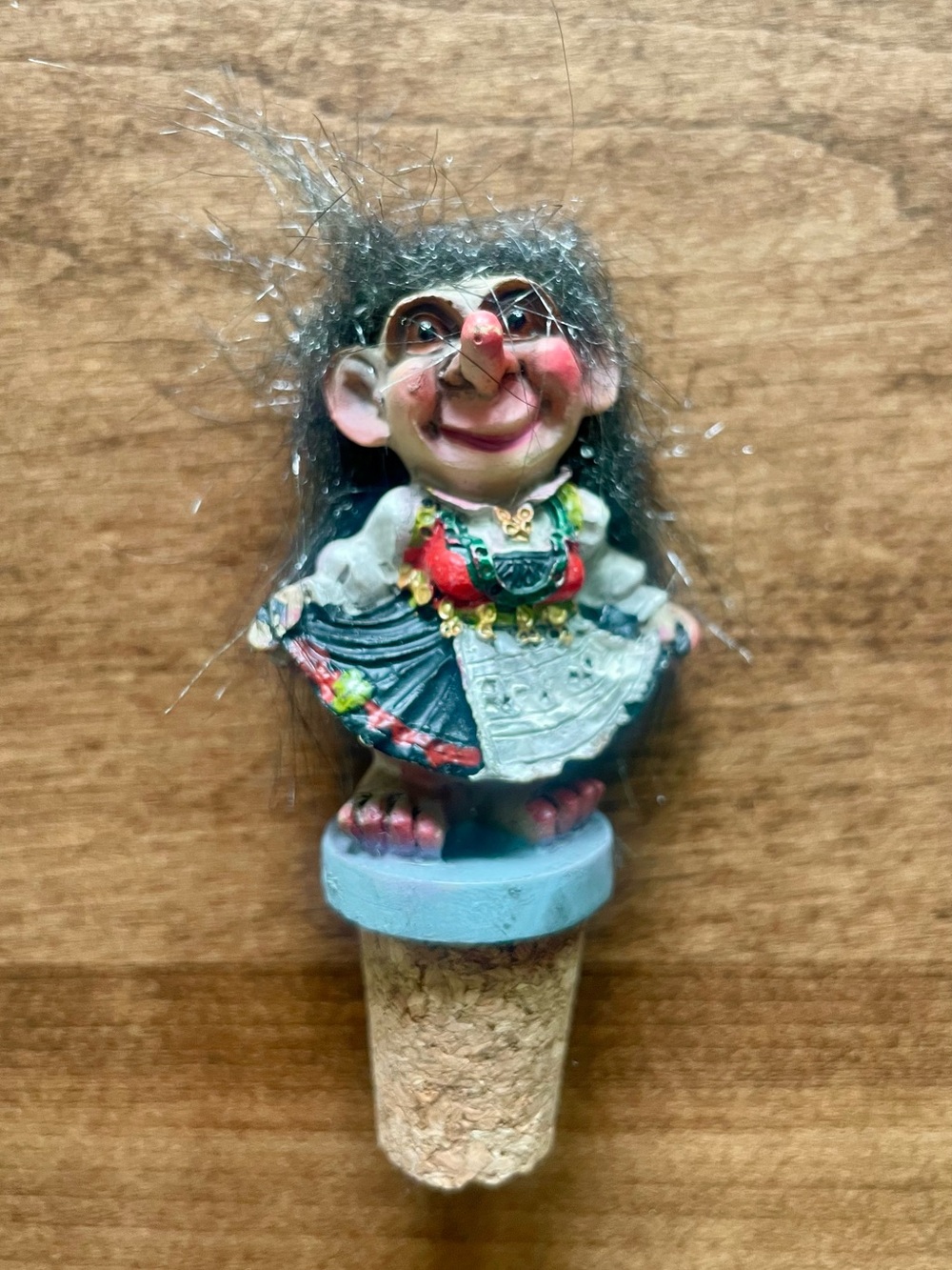 Whimsical Troll Bottle Stopper with Folk Dress - Multicolor